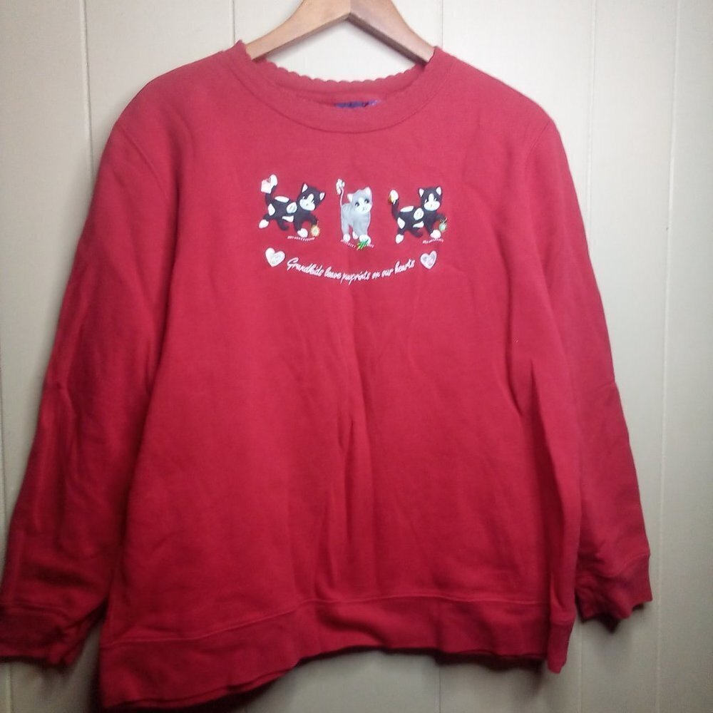 Grandkids Leave Pawprints On Our Hearts Pullover XL Cats Basic Editions Red